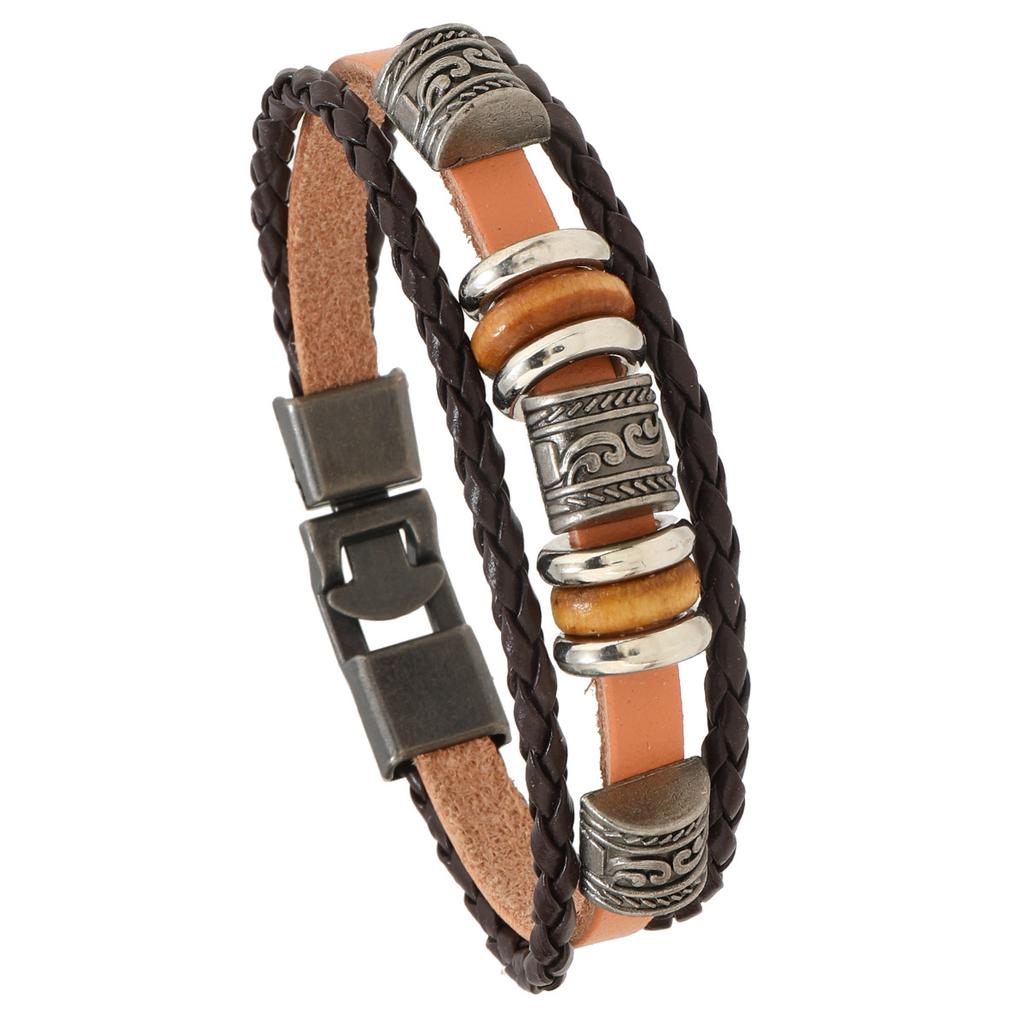 Новый винтажный тканый браслет в стиле панк, многослойный винтажный ювелирный браслет из бисера, кожаный мужской браслет с пряжкой