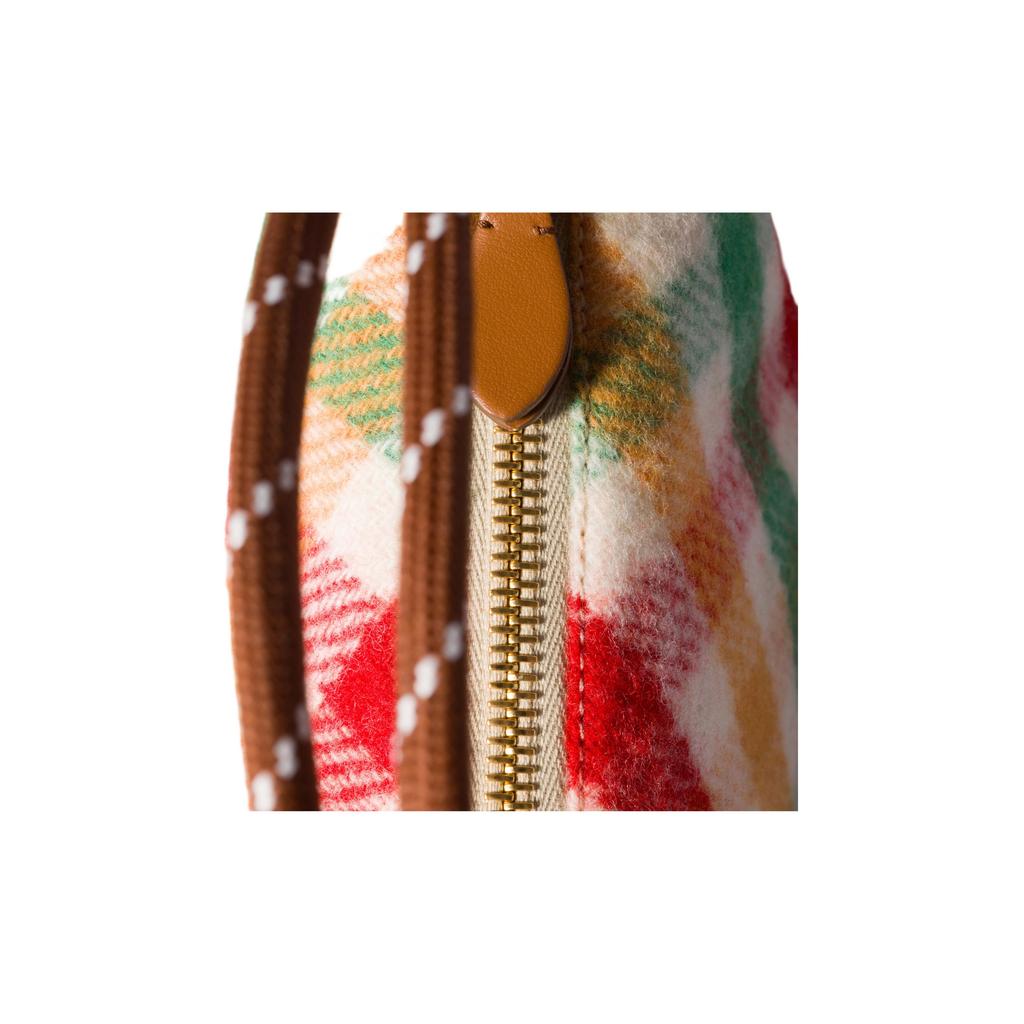 Miu Miu Plaid Logo Wool Tote Bag Women Handbags Red Green 5NE841_2IFK_F0Q6N