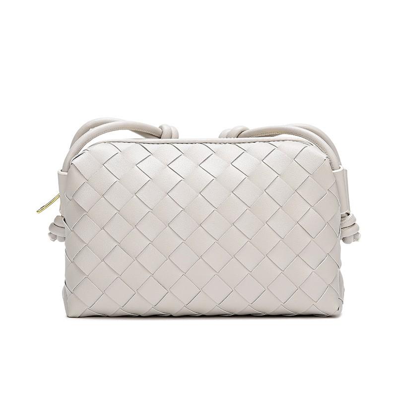 Womens Small Square Leather Crossbody Bag With Woven Detail Soft Genuine Cowhide Shoulder Phone Camera Daily Use