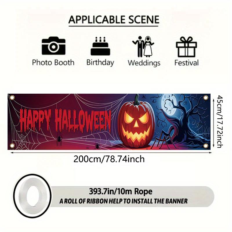 Happy Halloween Jack-o-Lantern & Haunted House Outdoor Banner 17x78in, Creepy Yard Sign for Garden Fence