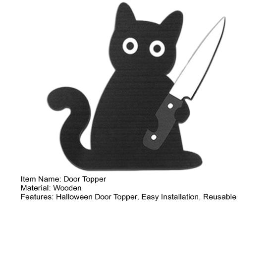 Черный кот Топ для двери Хэллоуин Украшение дверного проема Жуткий деревянный кот в игривых позах