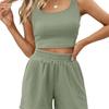 Women Two Piece Outfits Summer Knit Sleeveless Crop Top and High Waisted Short Lounge Sets