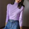 2024 Женский универсальный облегающий трикотажный топ с высоким воротником - Полувысокий воротник, длинный рукав для весны, осени, зимы.
