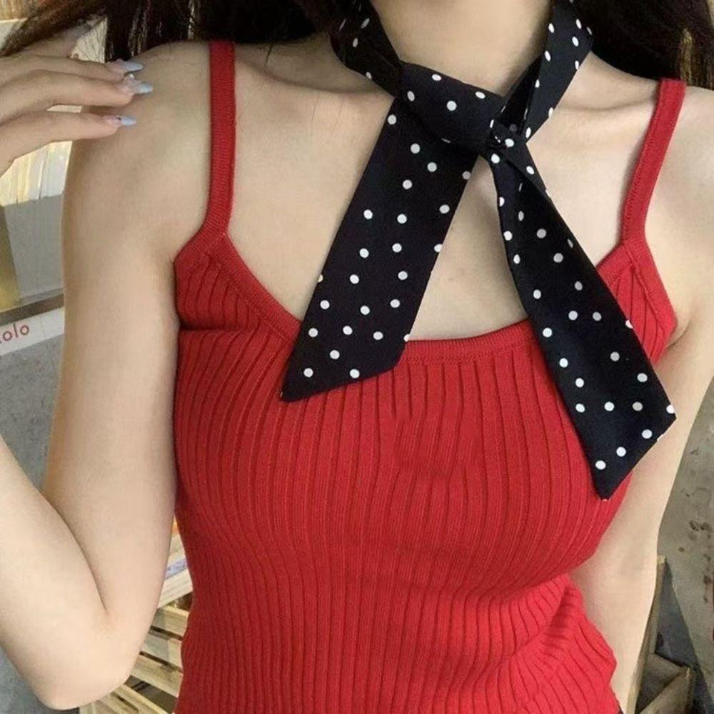 Шелковый шарф в горошек с узким краем, роскошная повязка для волос, модный шейный платок, аксессуары для одежды