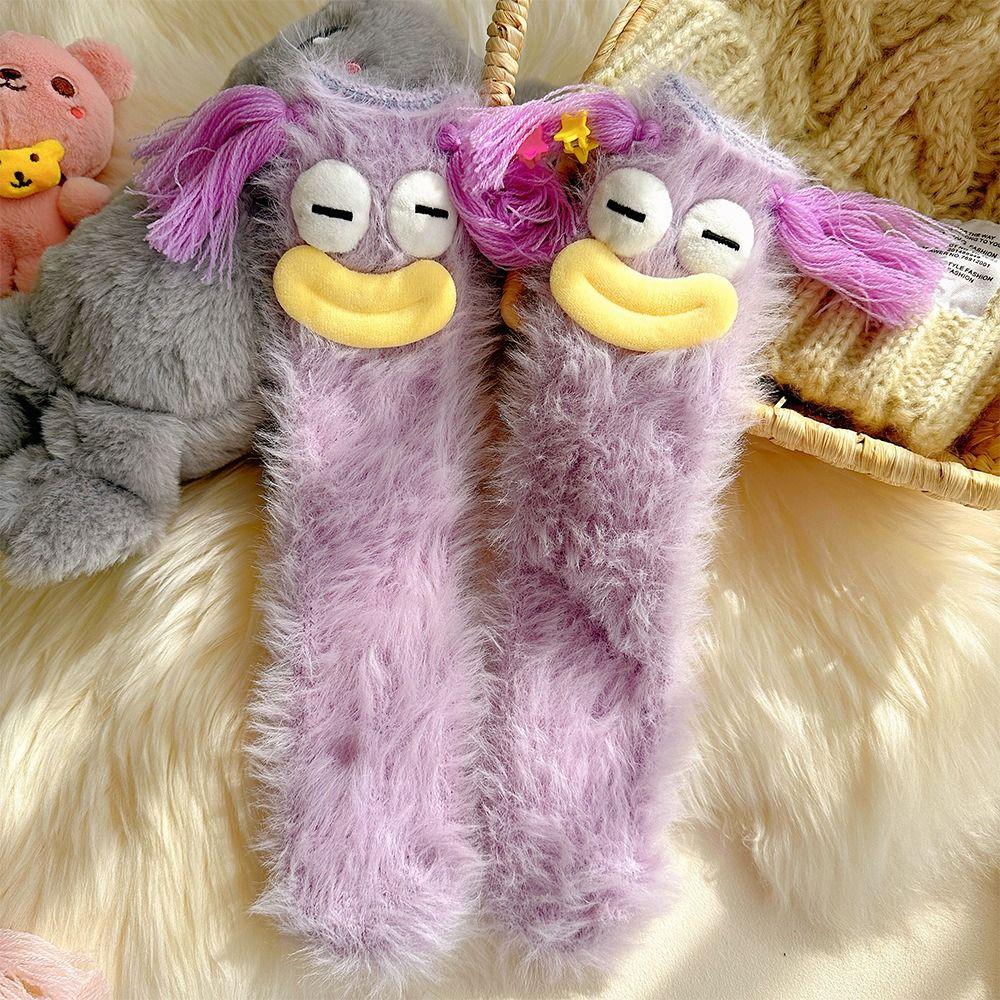Tassels Funny Tube Socks Cartoon Furry Plush Sock Kawaii Coral Fleece Socks Winter