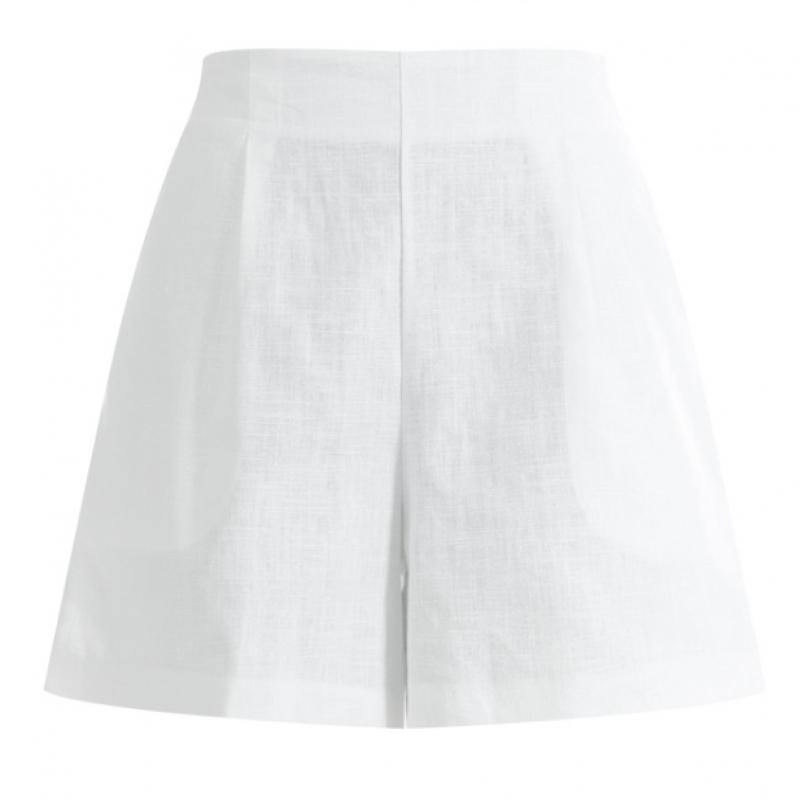 Shop Women Linen One Tuck Back Banding Shorts Black Pic Wpt 1395