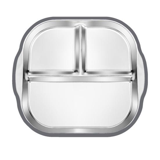 Тарелка для малышей из нержавеющей стали с присоской, 3-секционная детская миска с нескользящей силиконовой ручкой, небьющаяся металлическая детская тарелка