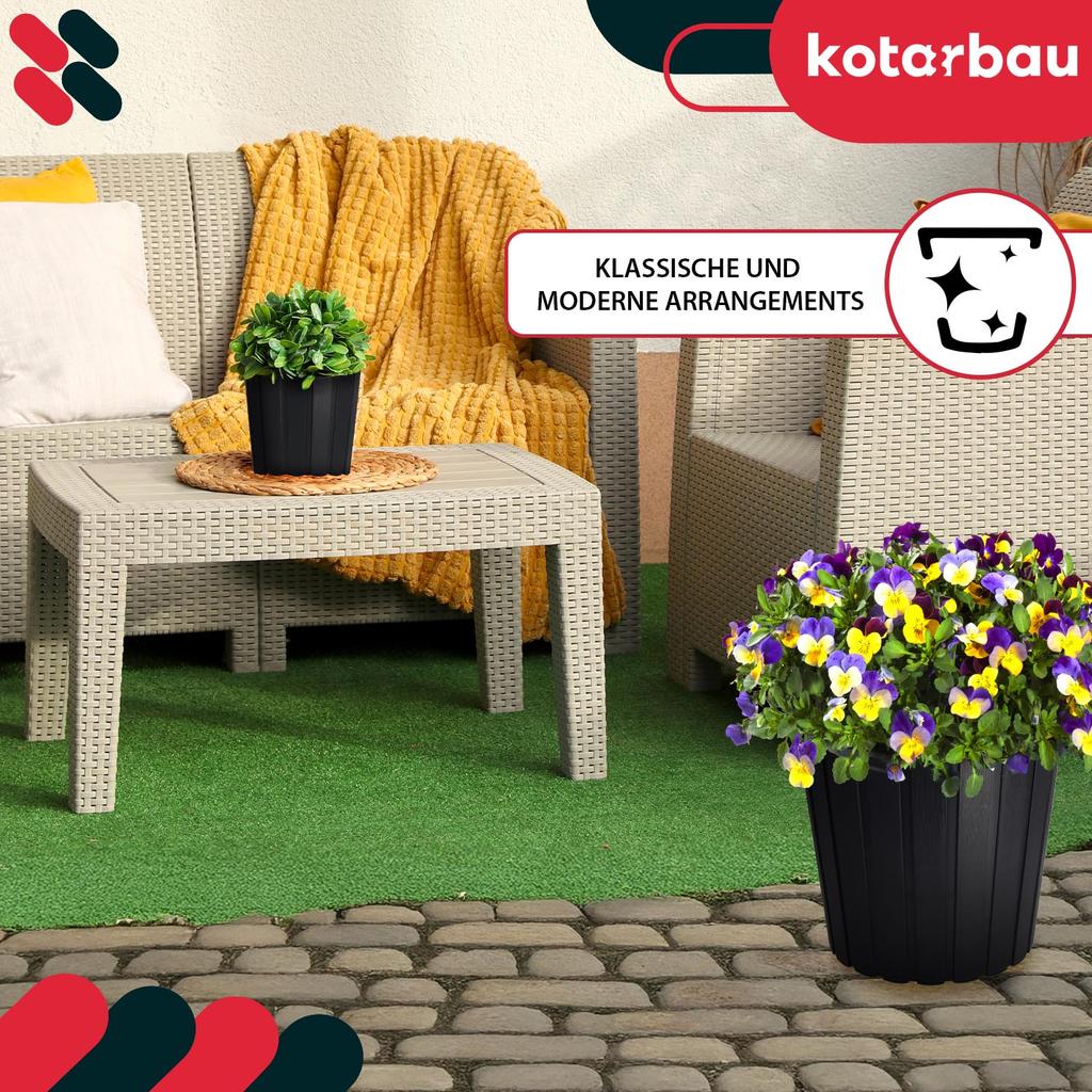 Plastic Flower Pot for Flowers and Herbs on the Balcony or Terrace, Anthracite, 24 cm