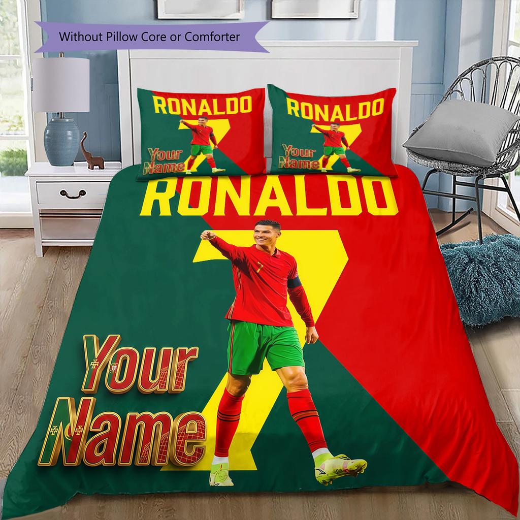 Custom Name Ronaldo's Celebration Moment Bedding,Quilt Set Quilt Cover Pillowcase Home Birthday Gift (1 * duvet cover + 2 * pillowcase, without core)