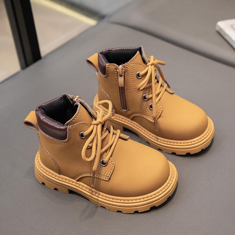 Детские короткие ботинки, детские модные ботильоны 2024 года, брендовые осенне-зимние ботинки для мальчиков и девочек, резиновые кожаные ботинки, размер 21-32, противоскользящие