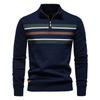 Men's Quarter Zip Up Long-Sleeve Sweaters Slim Fit Lightweight Mock Neck Pullover Casual Polo Sweaters Fall Winter Warm Striped Sweater for Men