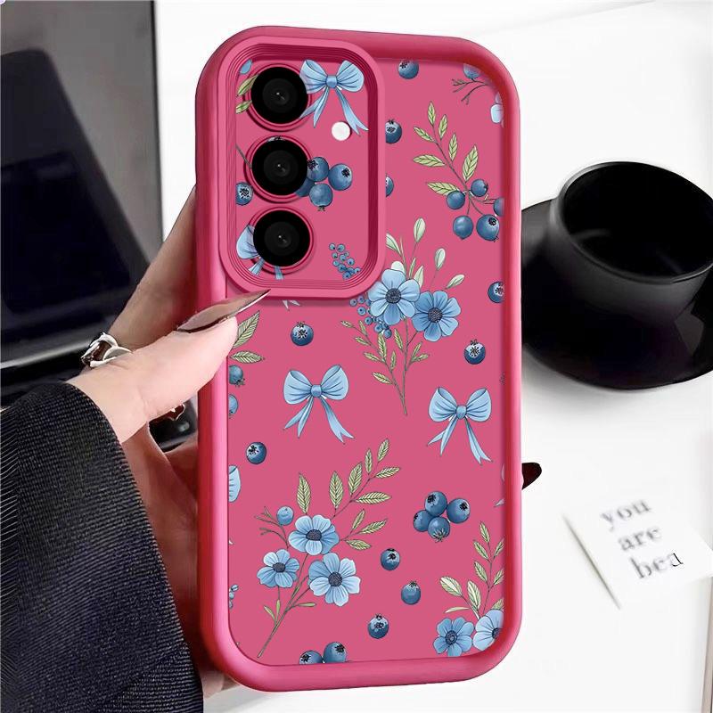 Чехол S26 Ultra с черничными бантами и цветами Для Samsung Galaxy S25 S24 Ultra S23 Plus S22 S21 FE A54 A15 A35 A55 A16 A26 A36 A56 A17 A37 A57 5G