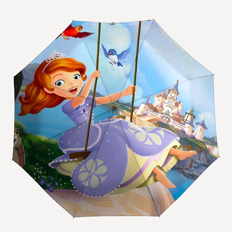 Princess Sofia Swing Automatic Umbrella Tri fold Portable Umbrella, Best Holiday Gift for Men and Women, Durable Iron Frame, Playful Desig