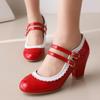 Women's High Heels Mary Janes Shoes Ankle Straps Black Blue Red White Pink Heeled Pumps Party Wedding Shoes Ladies Big Size 48