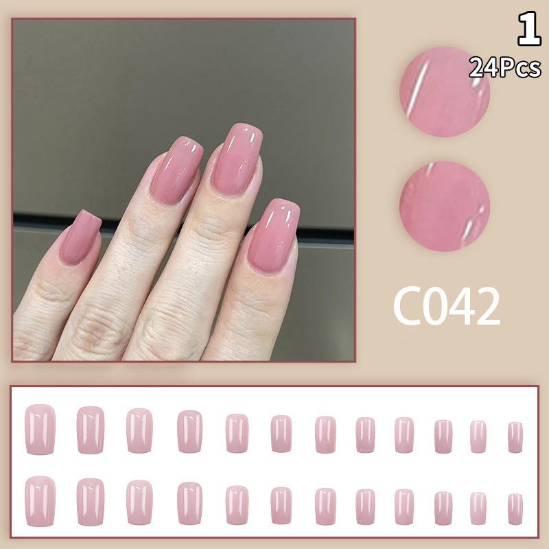 24 шт. однотонных цветных накладных ногтей с гелем на окрашенных многоразовых минималистичных стилях, быстросъемных, полностью готовых накладных ногтей