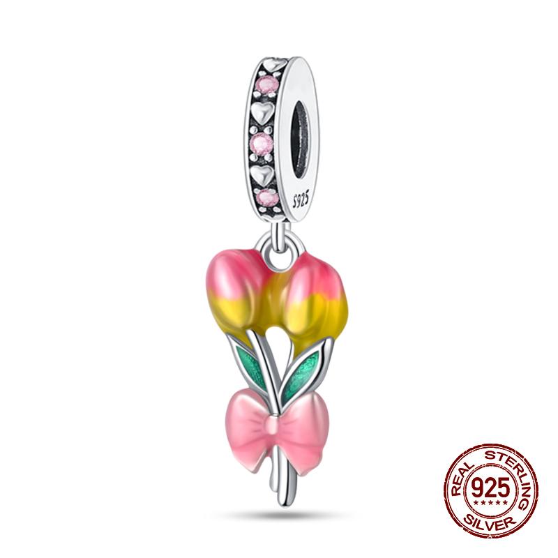 925 Sterling Silver Butterfly Tulip Iris Flower Charms Beads Fit 925 Original Bracelets Fine DIY Valentine Jewelry Gifts