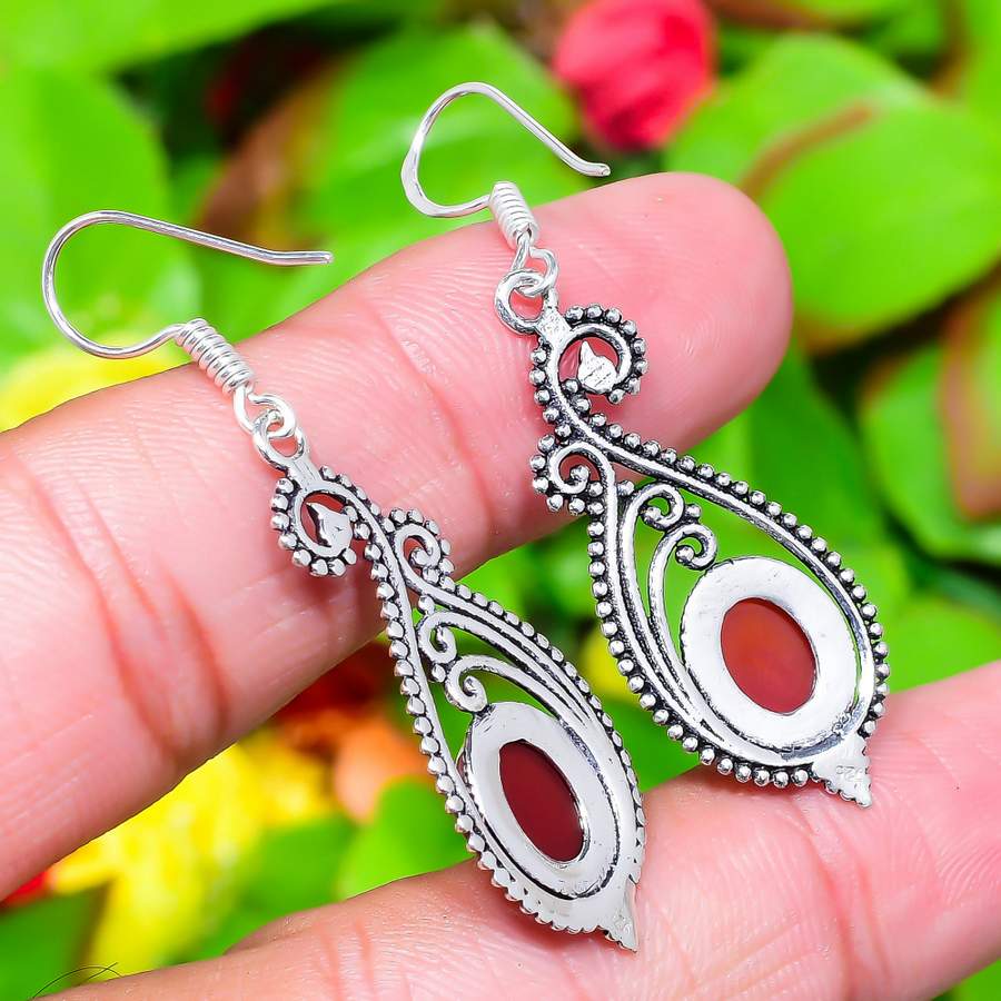Подарочные серьги из стерлингового серебра 925 пробы с натуральным красным сердоликом 2,01 дюйма S5n42