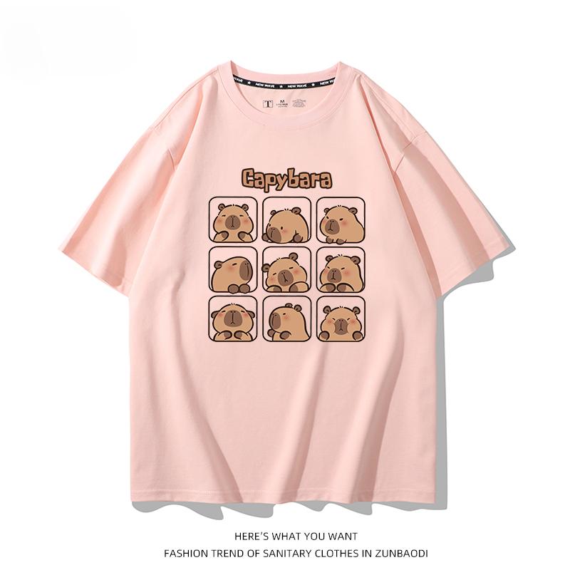 Capybara Cute Expression Graphic T-shirt Casual Fashion Men's High Quality 100% Cotton T-shirt Summer Trend Loose Short-sleeved