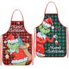 1Pc Christmas Aprons for Women Men, Grinch Christmas Novelty Apron, Waterproof Kitchen Apron for Adult Xmas Family Dinner Baking Cooking