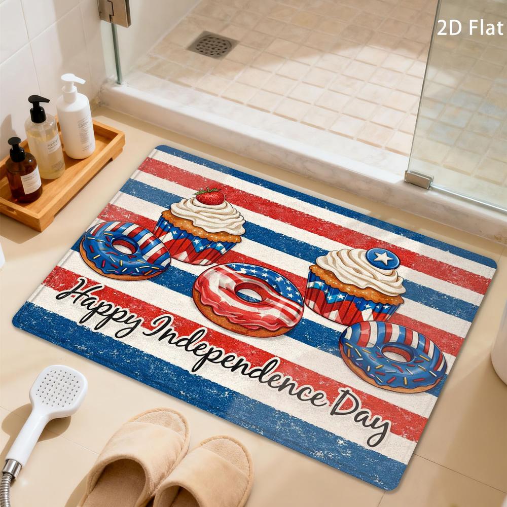 Happy Independence Day Donut  Cupcake Doormat for Living Room Bedroom Kitchen Festive Patriotic Entryway Floor Rug