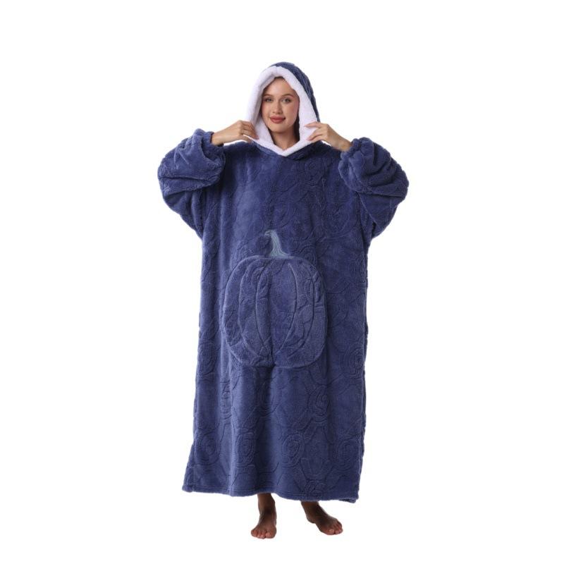 Носимый плед-халат с капюшоном для женщин и мужчин, оверсайз, зимний, теплый, флисовый свитшот-плед из фланели, толстый флисовый плед с рукавами и карманом