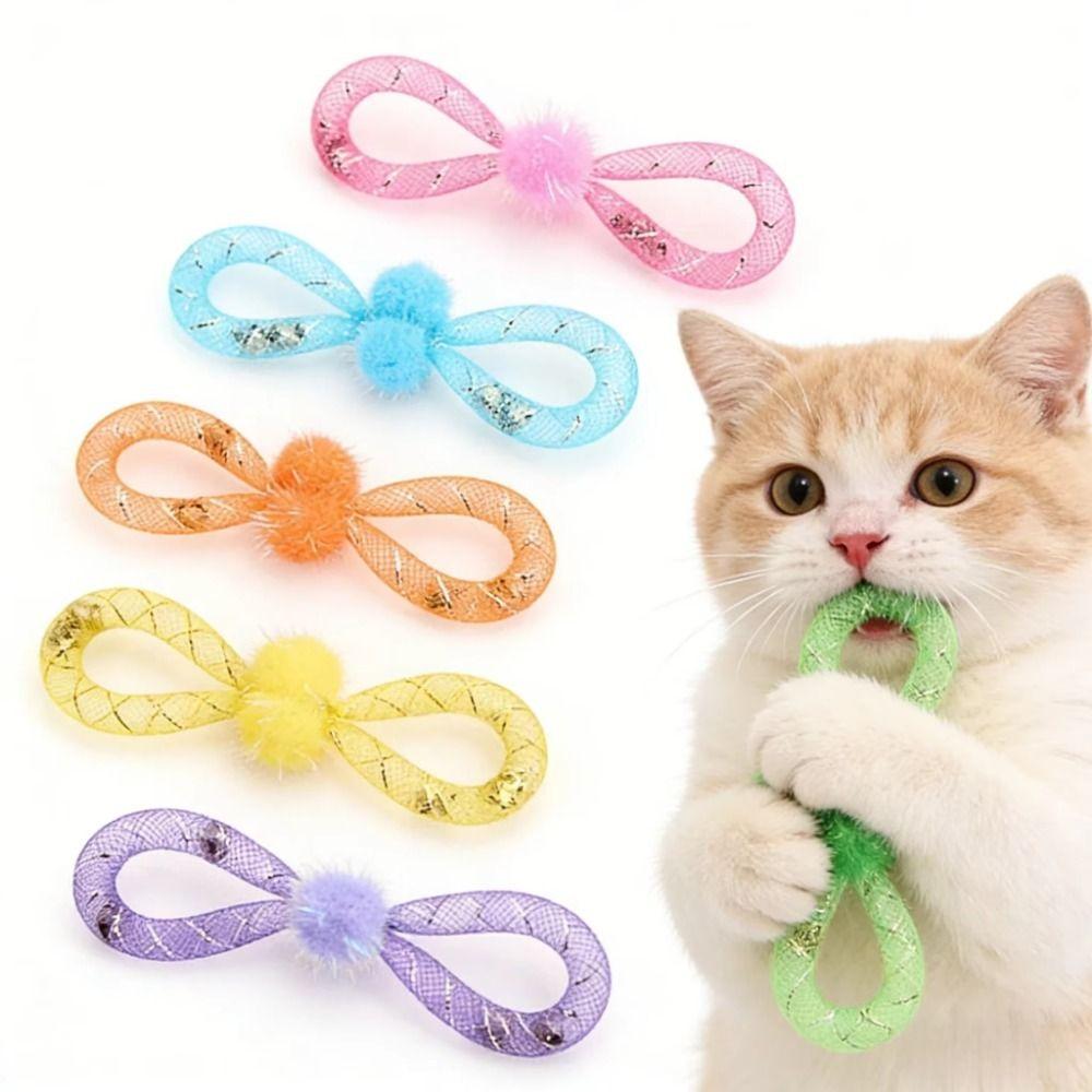 Plastic Cat Attached Hose Toys Colorful Interactive Pet Toy Bowknot Cat Toy Indoor Use