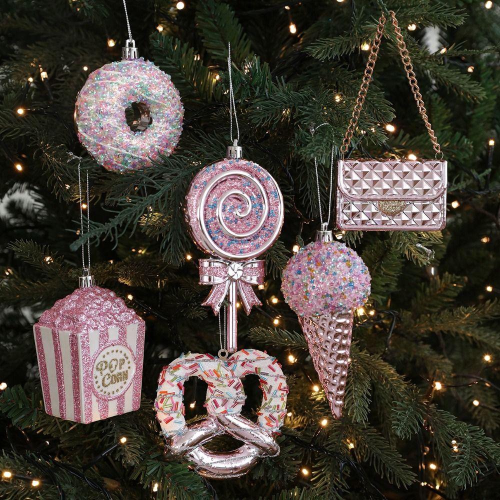 PVC Xmas Hanging Pendant Pop Corn 3D Pink Pendant New Style DIY Lollipop Ornaments  Holiday Decor