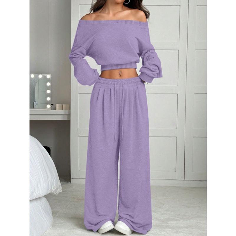 GMXIA Women's Fashion Casual One-shoulder Long Sleeve Autumn Winter Pants Suits