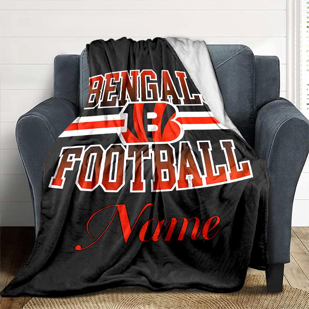 Bengals Football Team Logo Customized Your Name Blanket Lightweight And Comfortable Warm Blanket Suitable For Bed Home Chair Office Sofa Camping