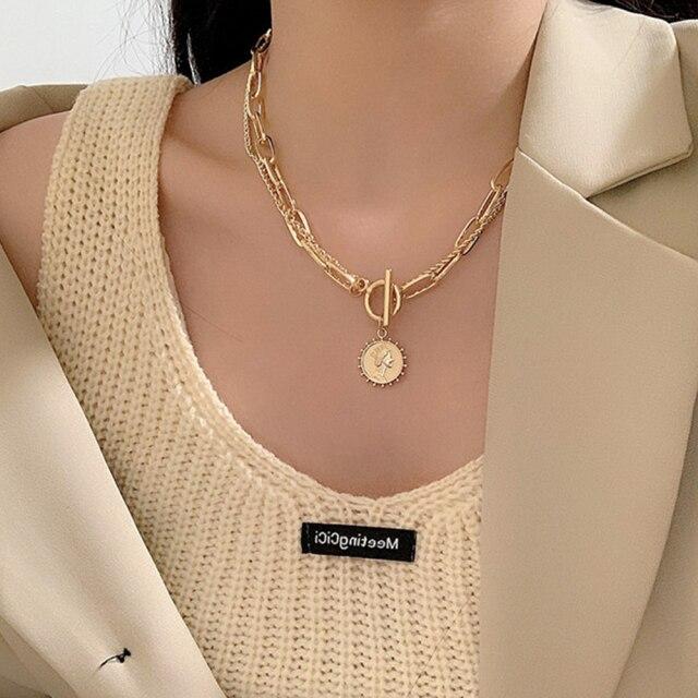 Vintage Multi-layer Coin Pendant Choker Necklace For Women Gold Silver Color Fashion Chunky Chain Necklaces Jewelry