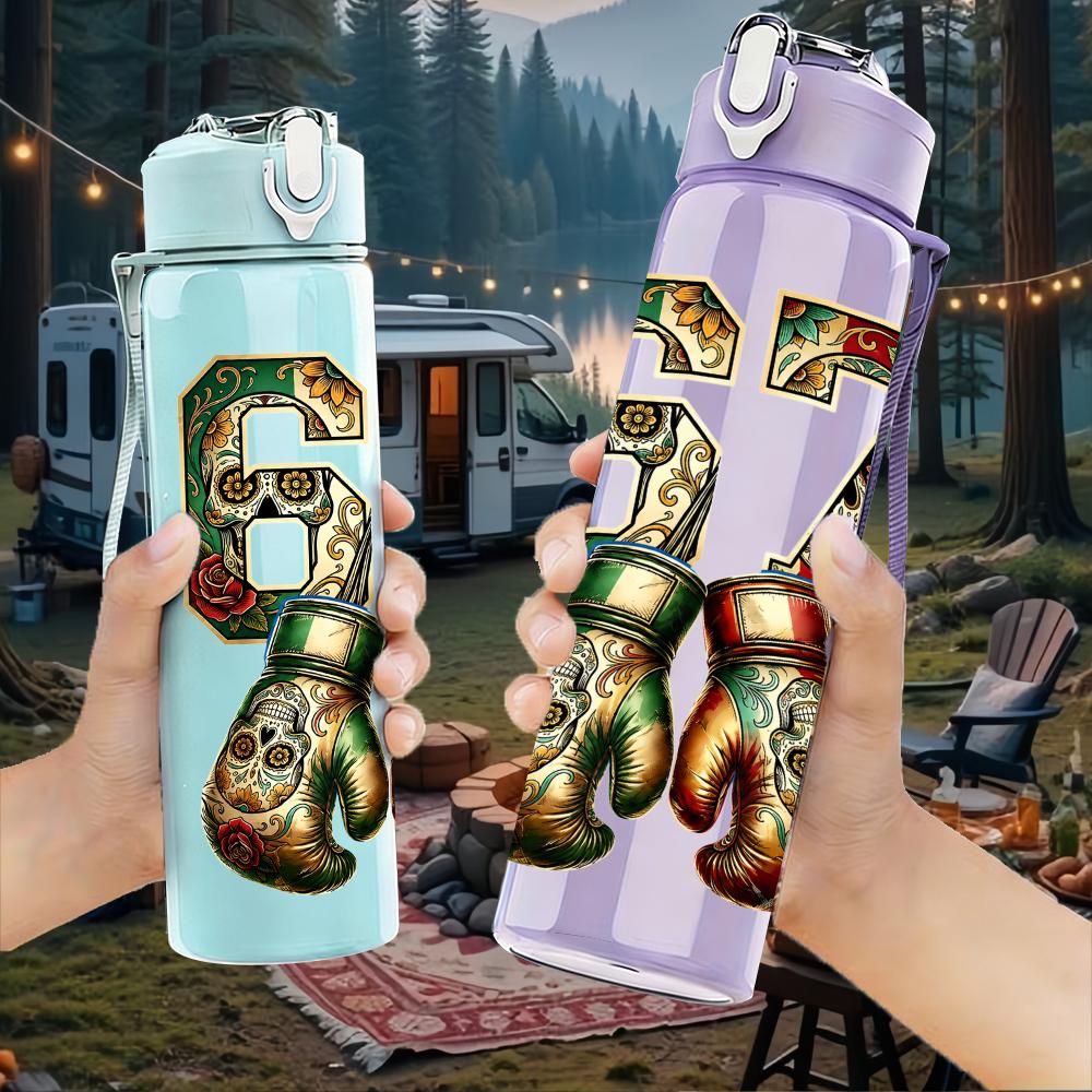 1PC Ornate Number Sixty Seven Art 750ml Color Plastic Water Bottle Leakproof Flip Straw Lid For Sports Office Home Use