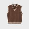 Men's Retro V-Neck College Style Twist Pattern Contrast Sleeveless Sweater Vest for Autumn and Winter