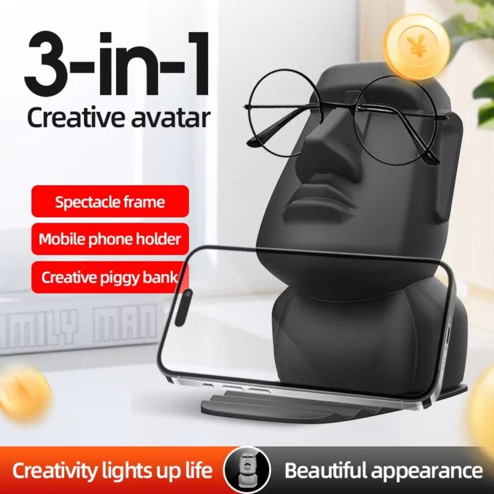 Creative Design 3in1 Phone Holder Unique Design Creative Moai Statue Office Desk