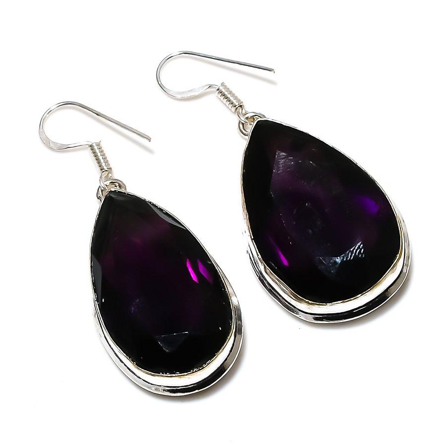 Amethyst Gemstone Handmade 925 Sterling Silver Gift Jewelry Earring 2.05" R0a84