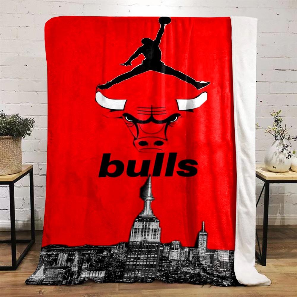 Chicago Bulls Logo & City Skyline Design Flannel blanket for bedroom, living room, sofa, and nap sofas