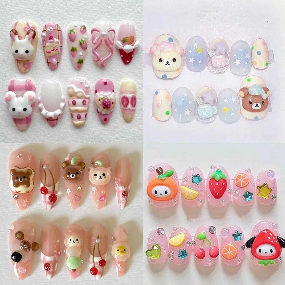Kawaii Rilakkuma Short Almonds Face Press On Nails 3D Cartoon Japanese Style Customizable Wholesale Girl Party Gift