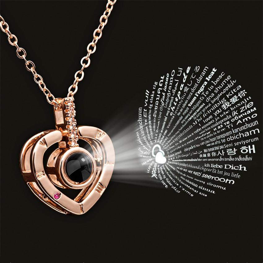 Projection Necklace 100 Languages I Love You Pendant Necklaces For Lover Girlfriend Creative Couple Romantic Jewelry Gifts
