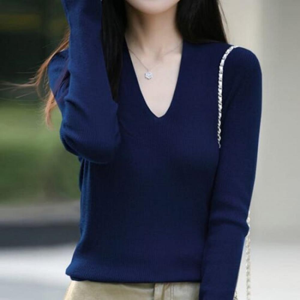 NaVaVa Basic SofT Solid V Neck Long sleeVe KniT T shirT Nk3355