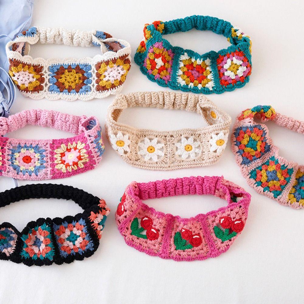 Bohemian Hollow Crochet Bandana Flower Women Hair Scarf Cute Ethnic Style Hair Band Travel