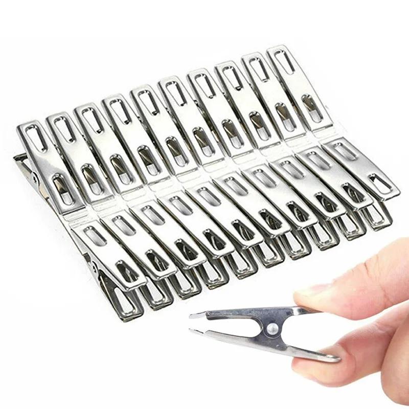 10/20Pcs Stainless Steel Clothes Pegs Washing Clips Household Clothing Sealing Clip Windproof Clips Hang Pins Metal Clips Clamps