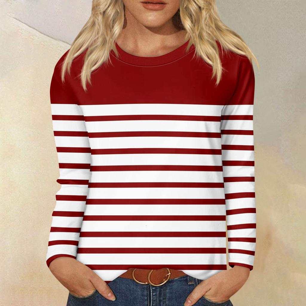 Рубашки с длинным рукавом для женщин, футболки в полоску с графическим принтом, блузки, повседневные базовые топы больших размеров, пуловеры