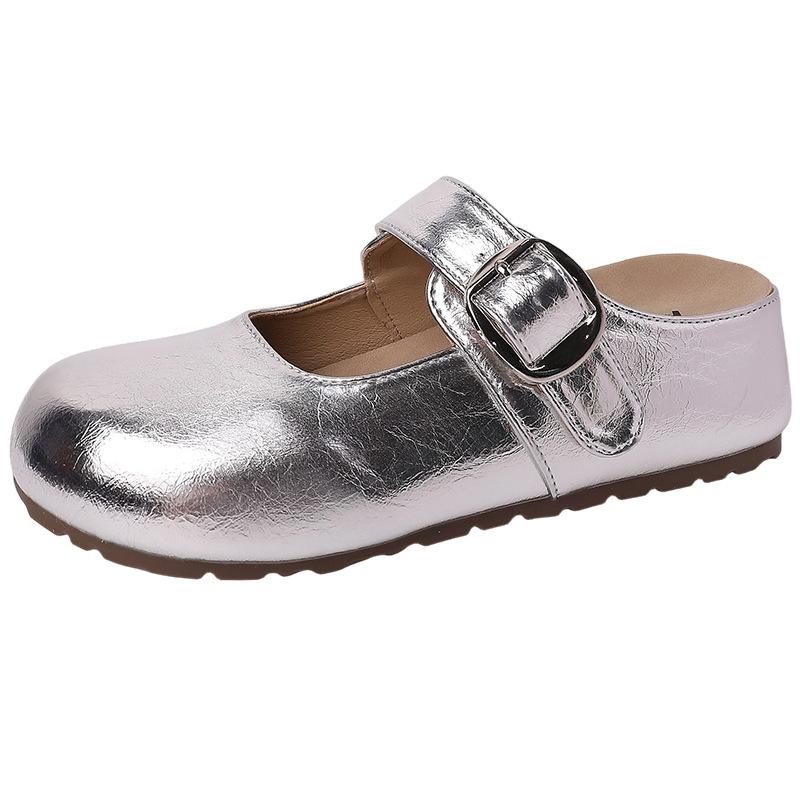 Baotou Half Slippers Trendy Retro Square Head Lazy Cool Slippers Women's 2025 Summer New Outer Wear Flat Bottom Versatile Muller