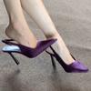 Poplar Forest High Heels of the Same Style 2025 Spring Foreign Trade New Purple Satin Pointed Thin Heel Bag Head Empty Single Shoes