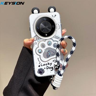 KEYSION Милый мультяшный чехол с ушками для HONOR X9b 5G со шнурком Мягкий силикон+ПК Ударопрочный чехол для телефона для Huawei Magic 6 Lite 5G
