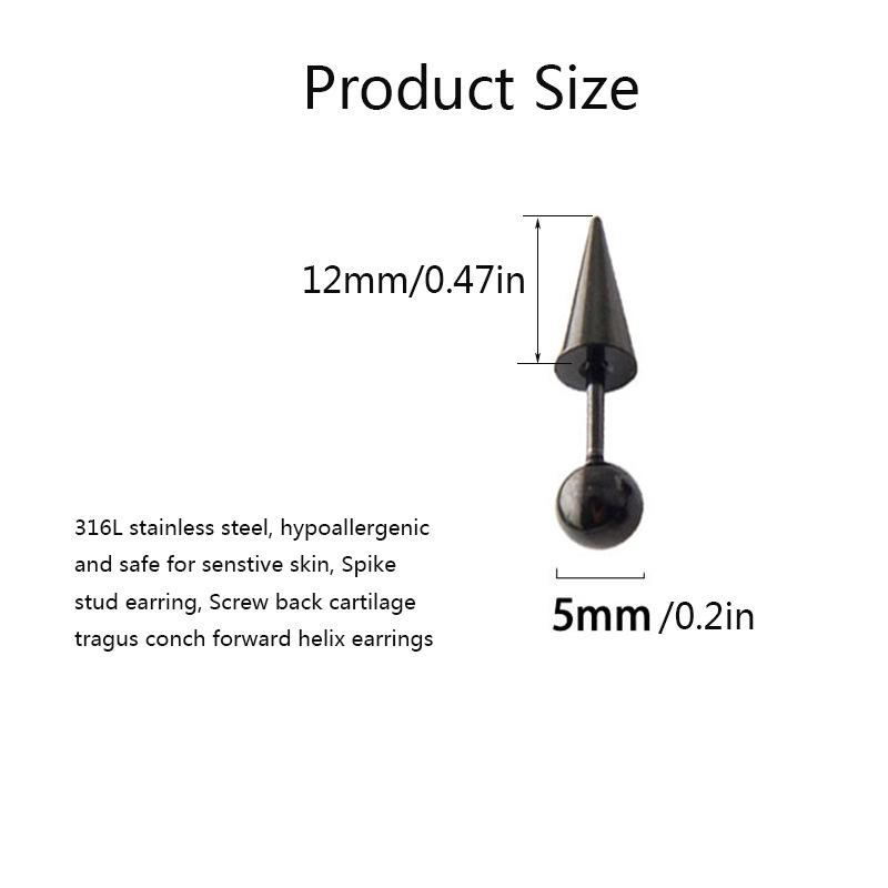 European & American Fashion Cone Ear Studs - Long Pointed Stainless Steel Unisex Cartilage & Lobe Piercings