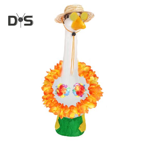 Летние наряды для крыльца гуся, гавайская соломенная шляпа леи, солнцезащитные очки, праздничный костюм для отпуска, пластиковая статуэтка гуся 23"/17", украшение для лужайки и патио