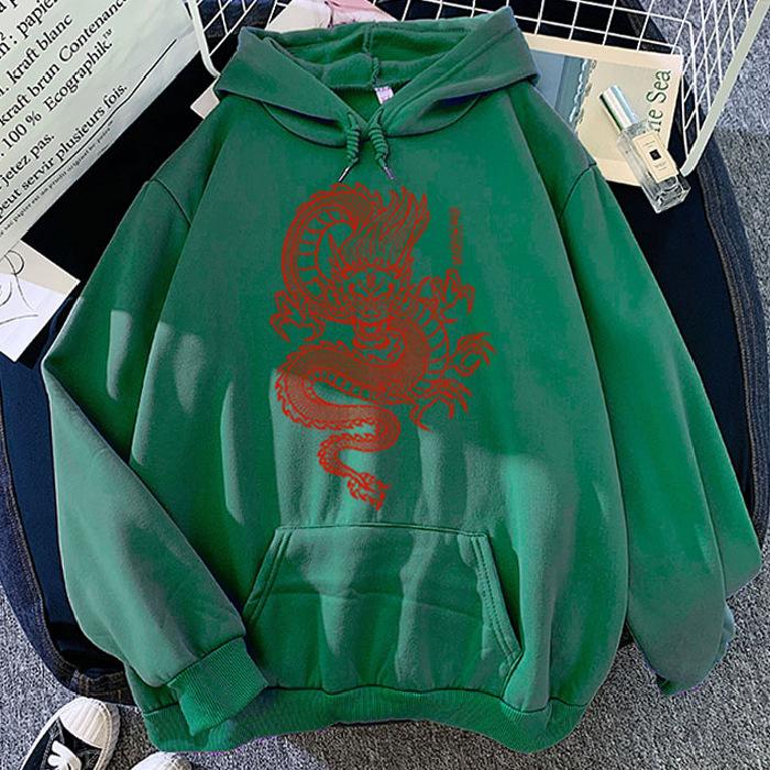 Уличная толстовка с капюшоном, винтажная женская толстовка с капюшоном с принтом китайского дракона, весна и осень, новая свободная женская толстовка в стиле Харадзюку в стиле хип-хоп