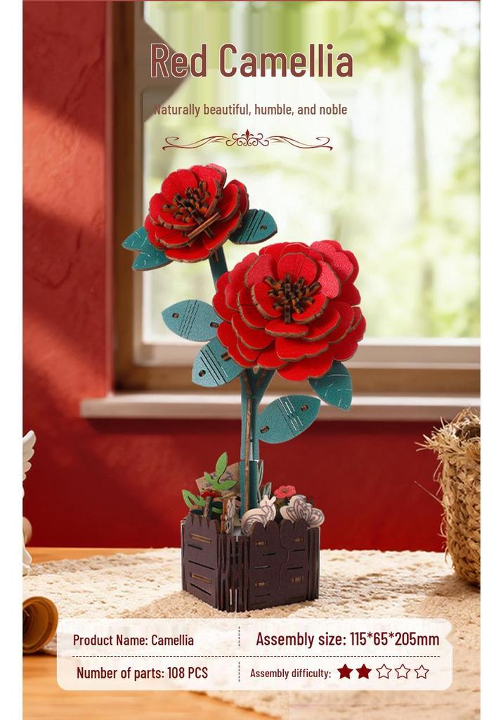DIY Camellia & Phalaenopsis Flower Building Blocks Kit - Handmade Rose Ornament Toy