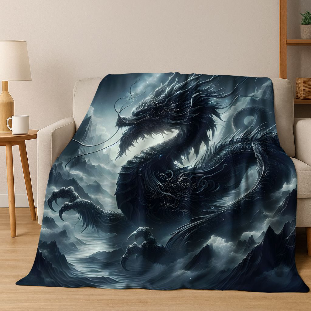 Magic Dragon Mythology Art Chinese Loong Cartoon Flannel Blanket,Cozy Soft Throw Blanket for Home Bedroom Bed Sofa Cover Kid