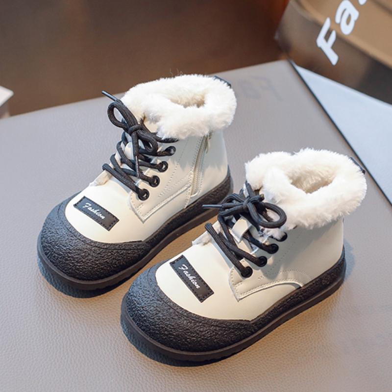 Детские зимние ботинки, новые бархатные утолщенные хлопковые ботинки для мальчиков и девочек, высокие нескользящие детские милые водонепроницаемые хлопковые ботинки